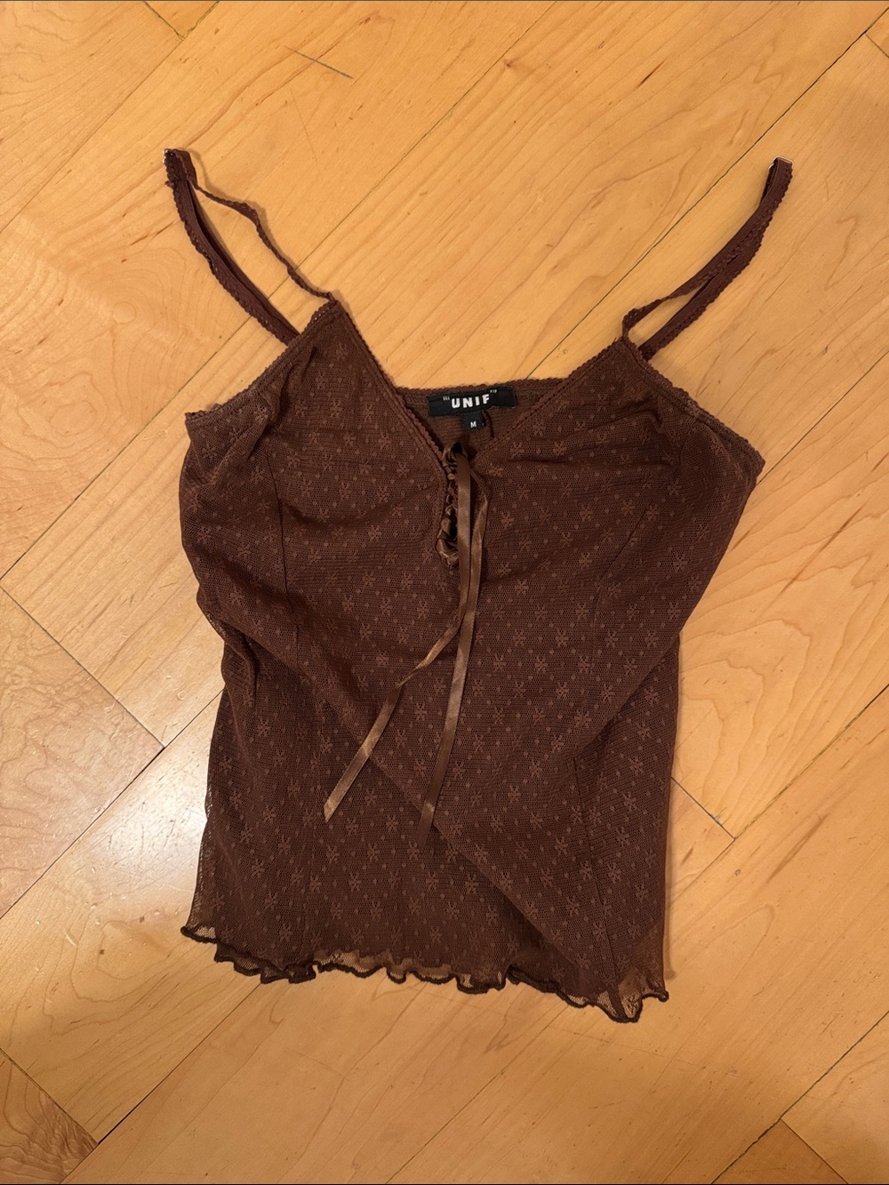 UNIF Brown Textured Satin-Trim Cami Tank